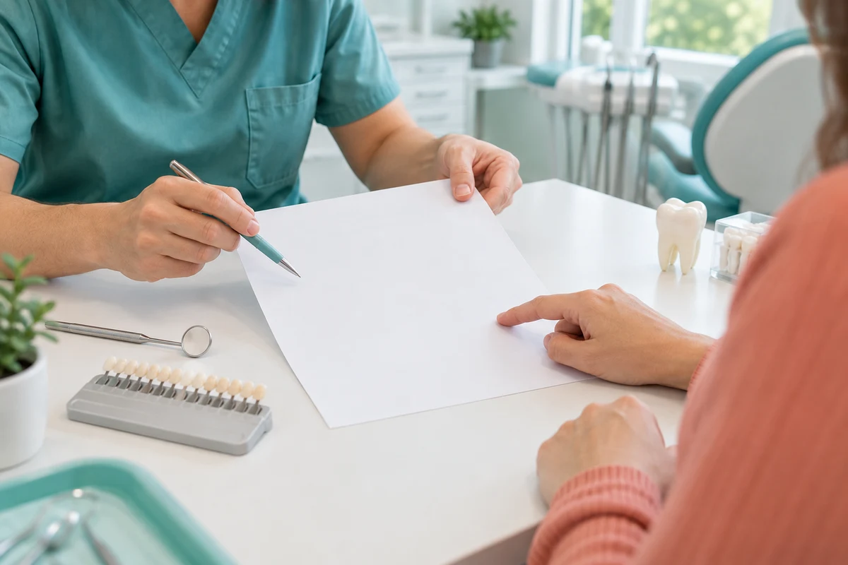 Dentist advising a patient after recementing a crown