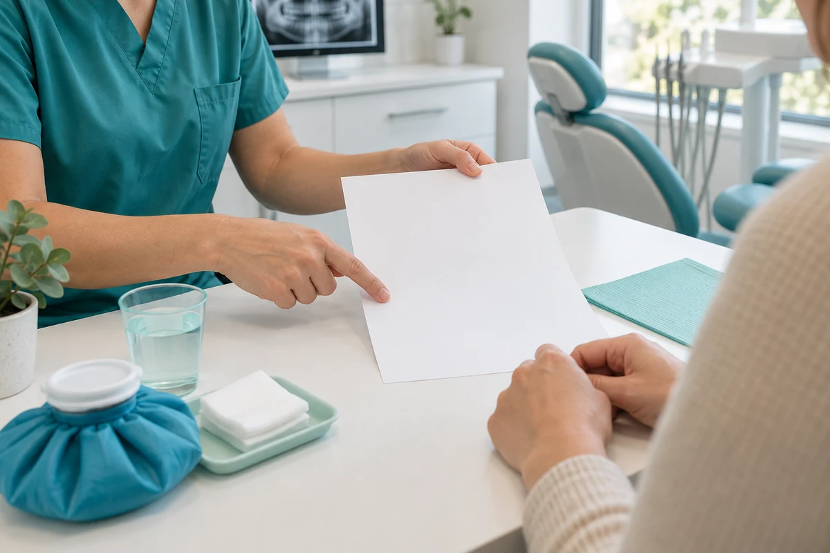 Patient receiving recovery advice after wisdom tooth removal